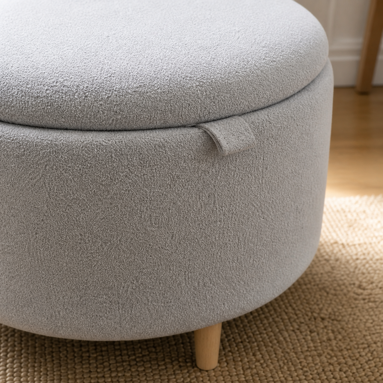 Pouf rond de rangement en bois massif Côme