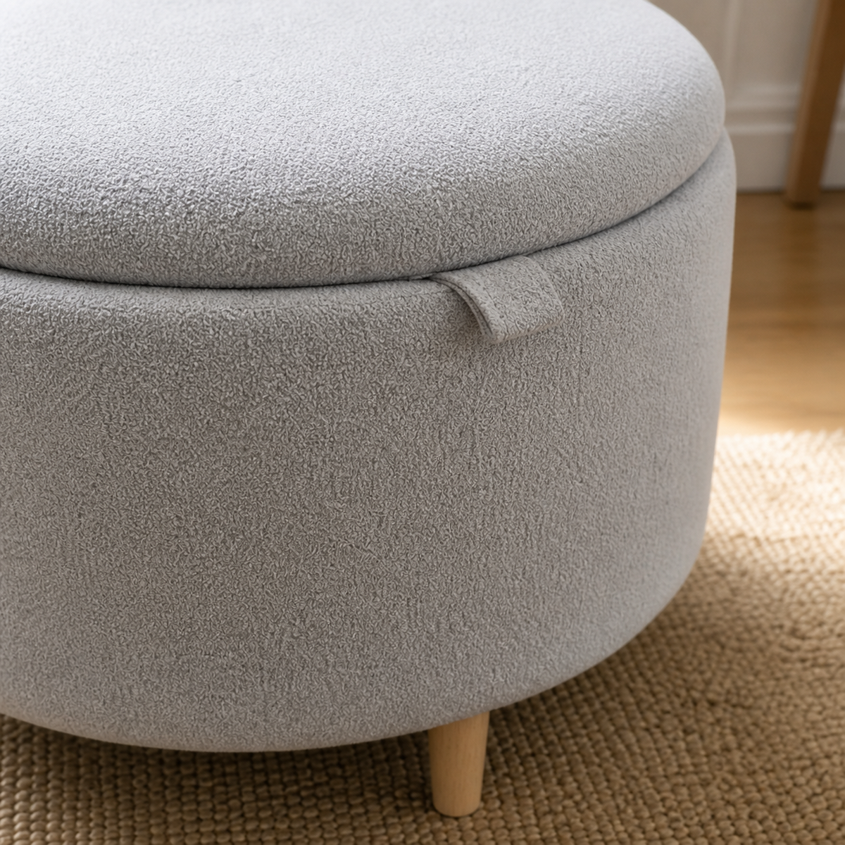 Pouf rond de rangement en bois massif Côme
