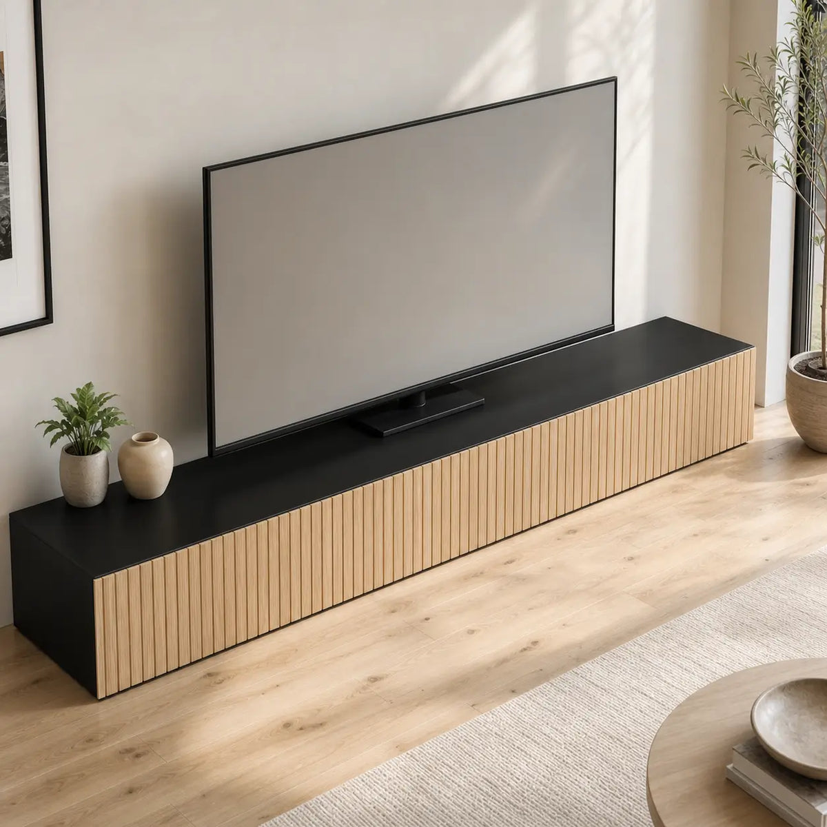 Meuble TV 2 portes suspendu en bois Constance