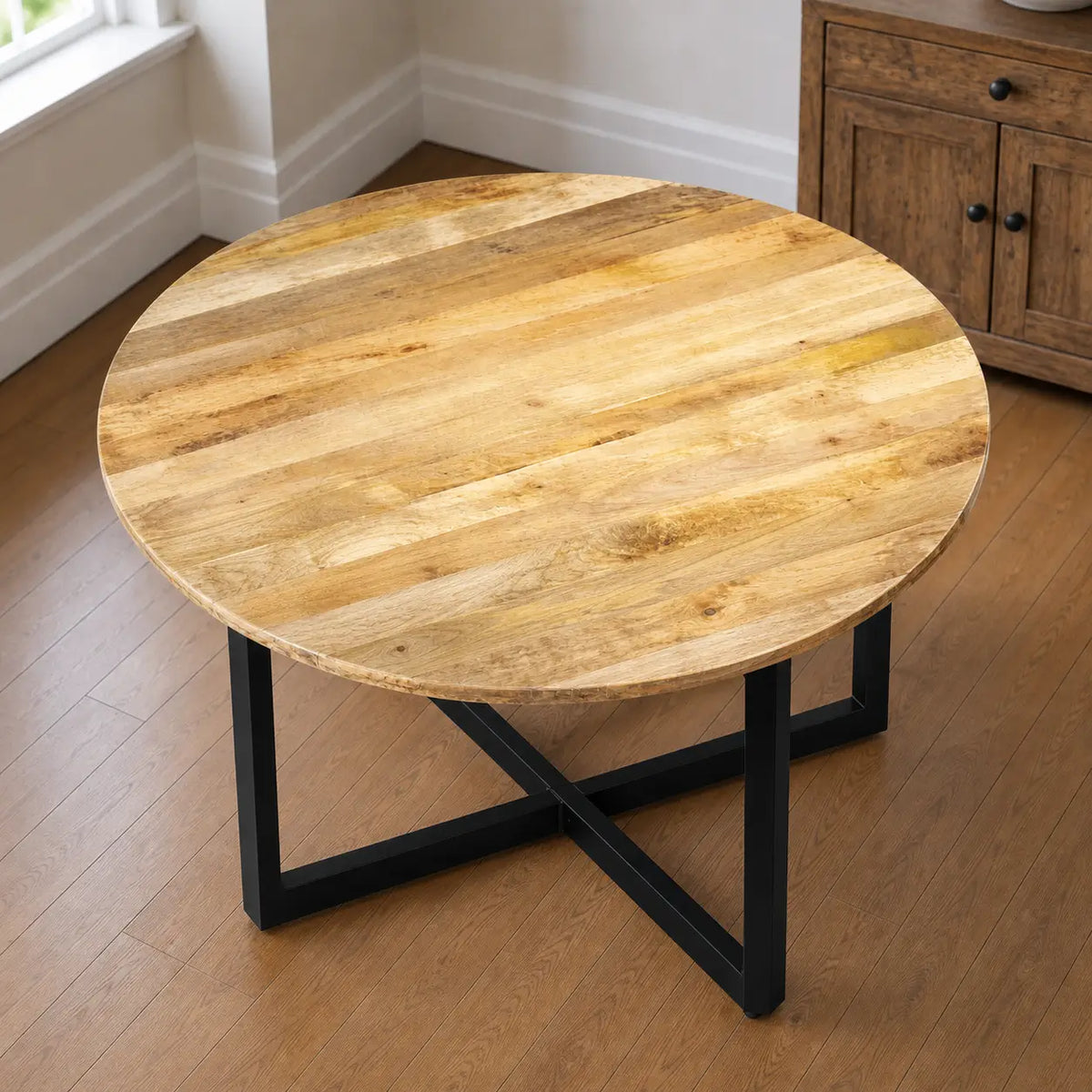 Table à manger ronde en bois de manguier massif Camille