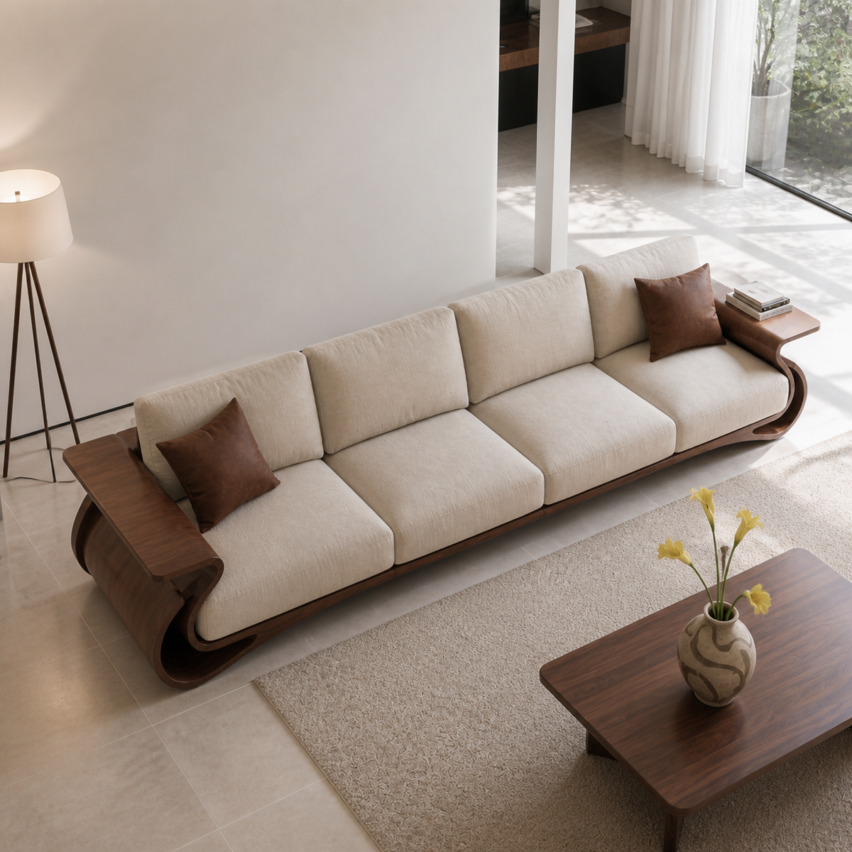 Canapé droit en bois Raphaël - 220 cm