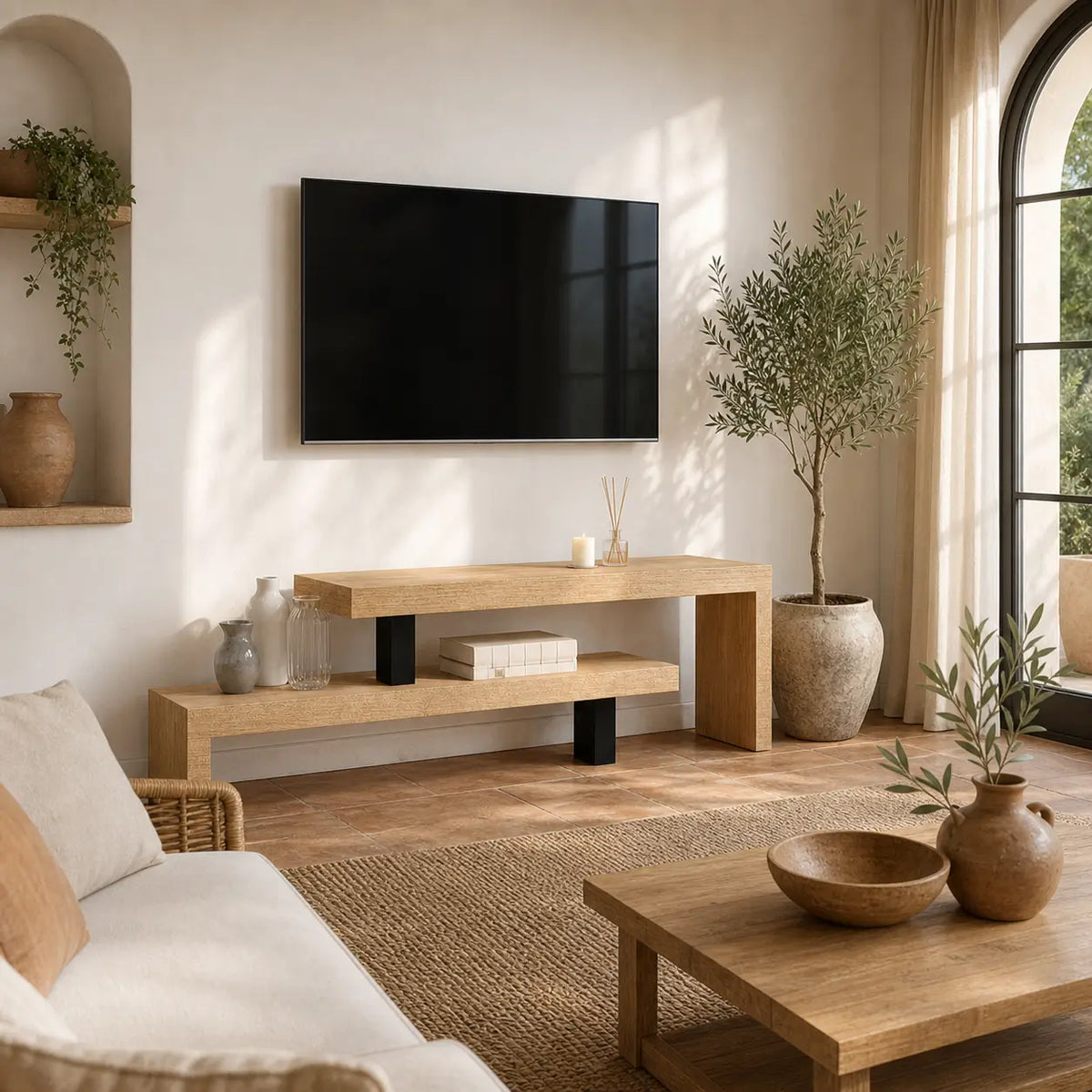 Meuble TV en bois de manguier massif pieds fer Fernand