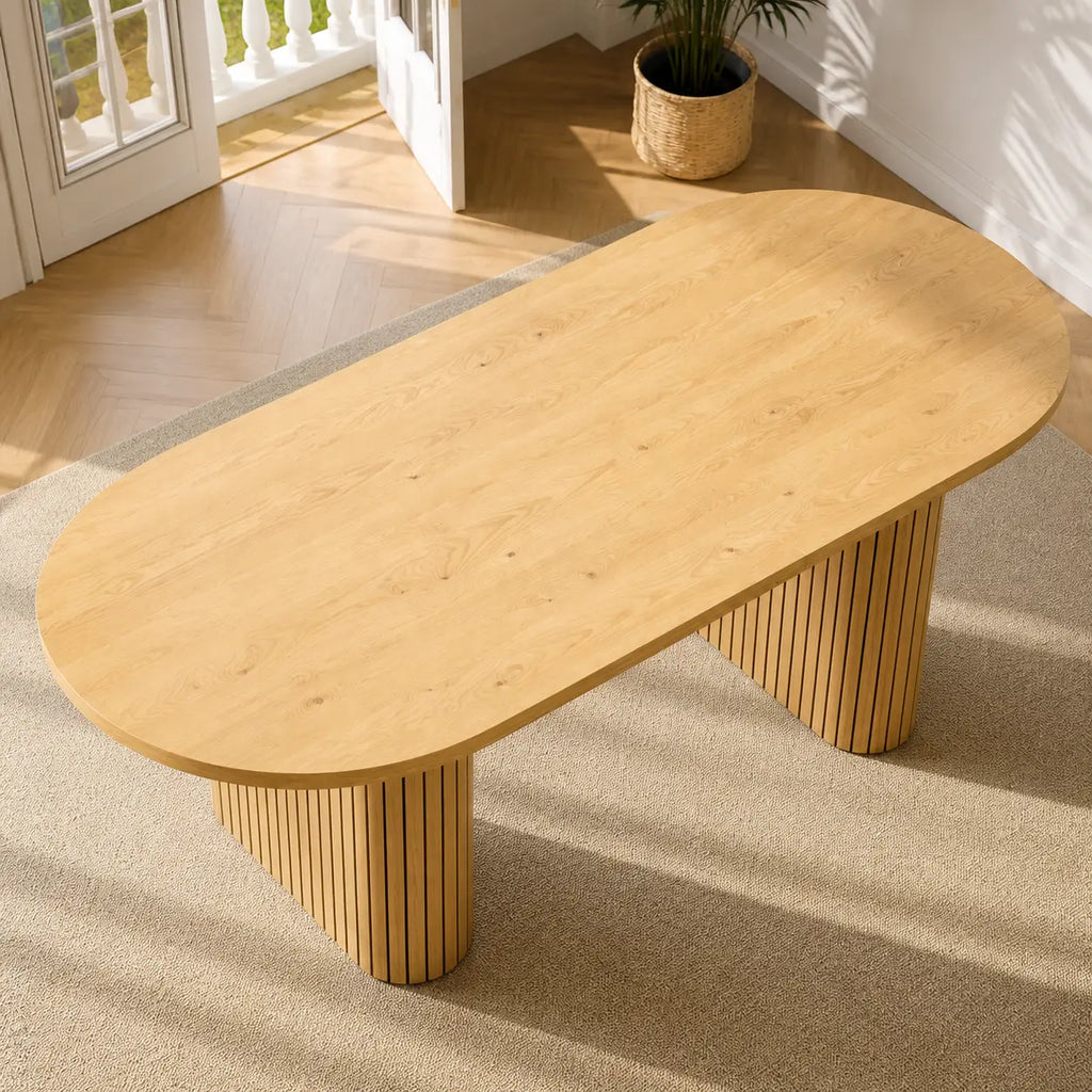 Table à manger ovale extensible en bois Faustine - Bois naturel