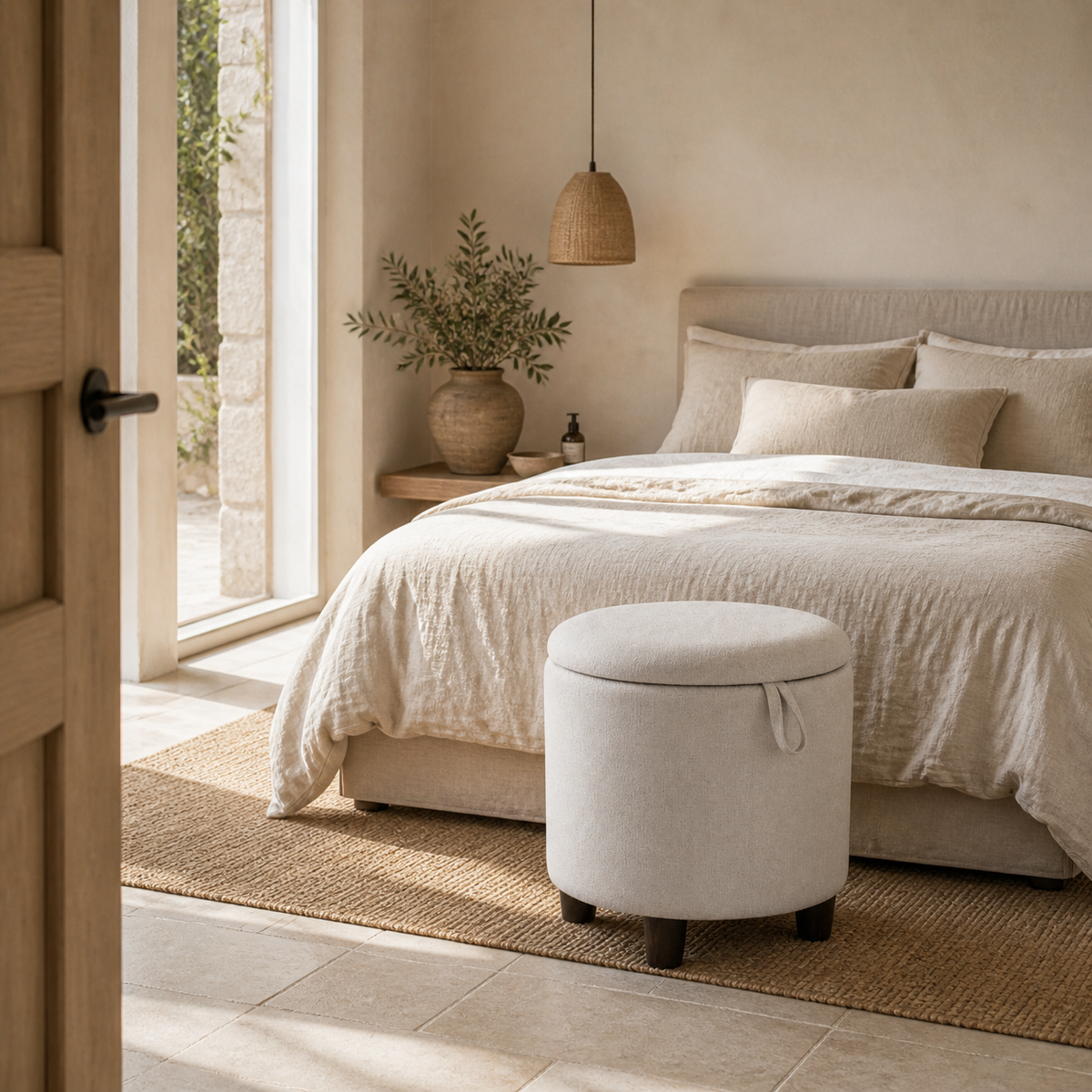 Pouf de rangement en bois Léon