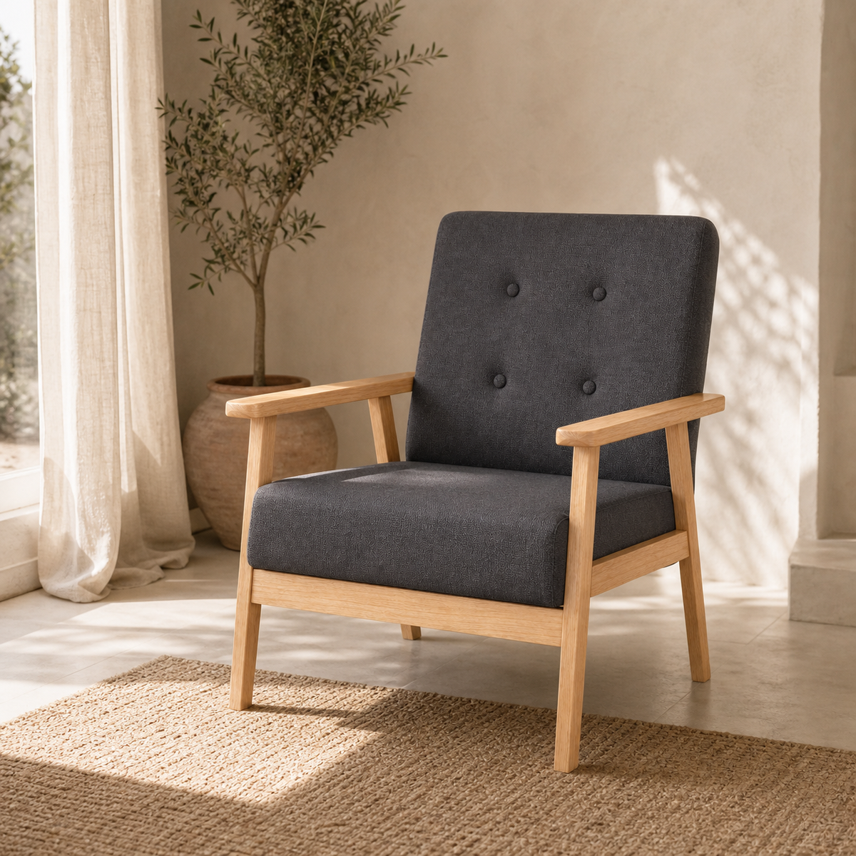 Fauteuil rétro en bois Sidonie - Gris foncé