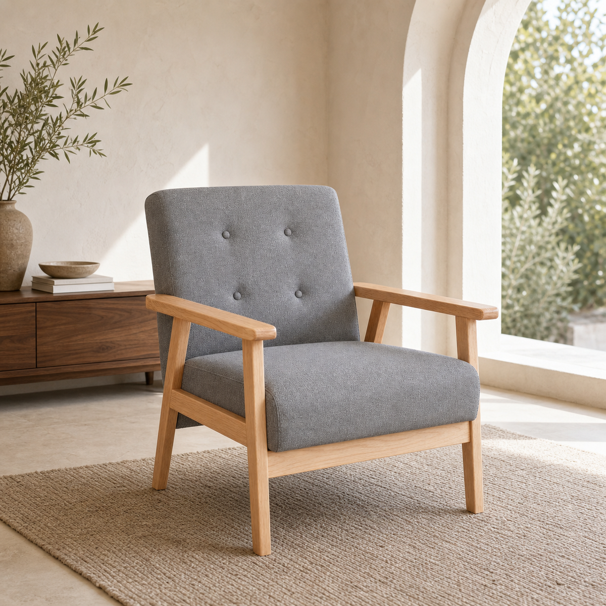 Fauteuil rétro en bois Sidonie - Gris clair