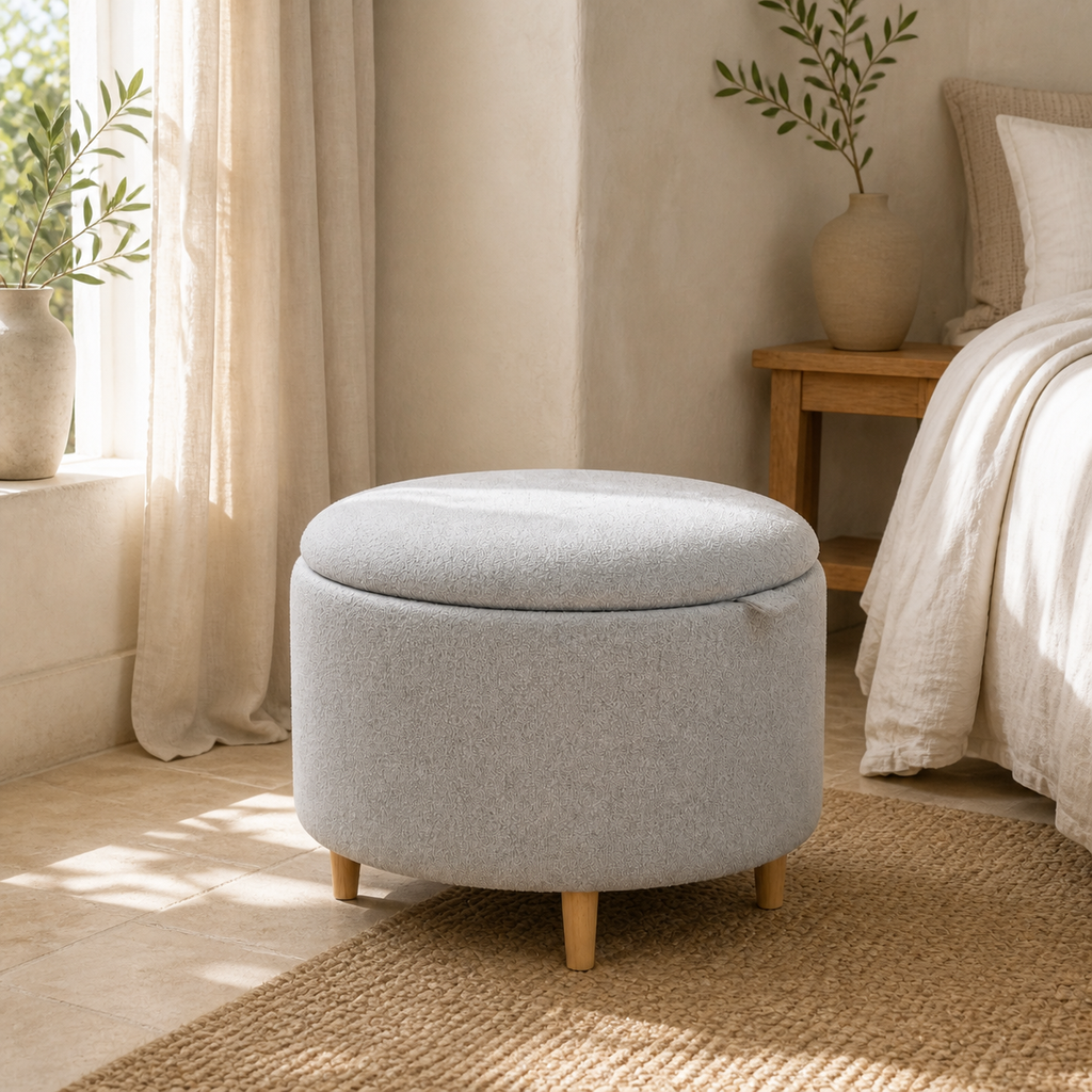 Pouf rond de rangement en bois massif Côme