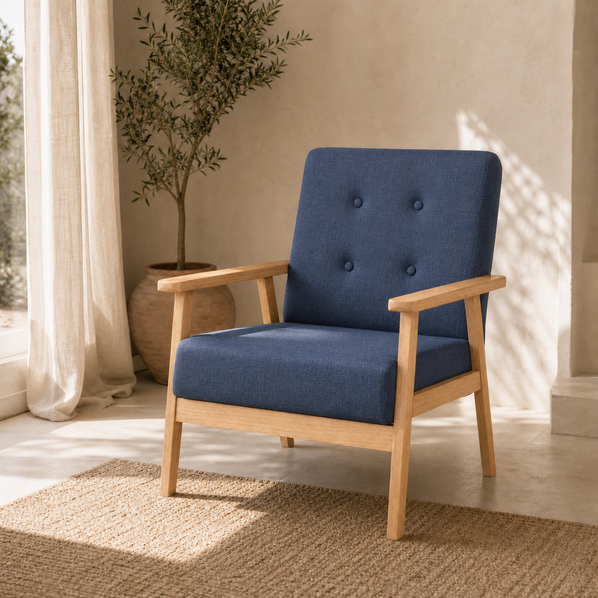 Fauteuil rétro en bois Sidonie - Bleu