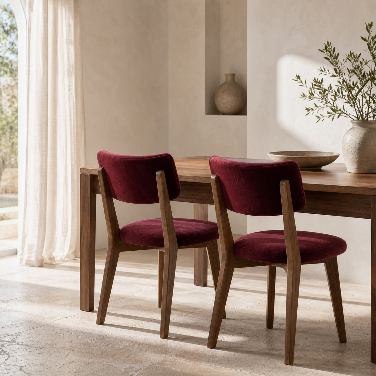 Lot de 2 chaises en bois massif Joséphine - Bordeaux