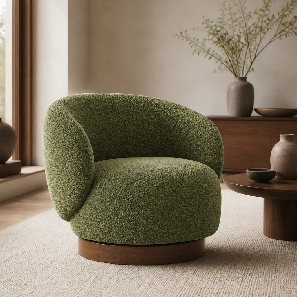 Fauteuil pivotant en bois massif Lucie - Vert mousse