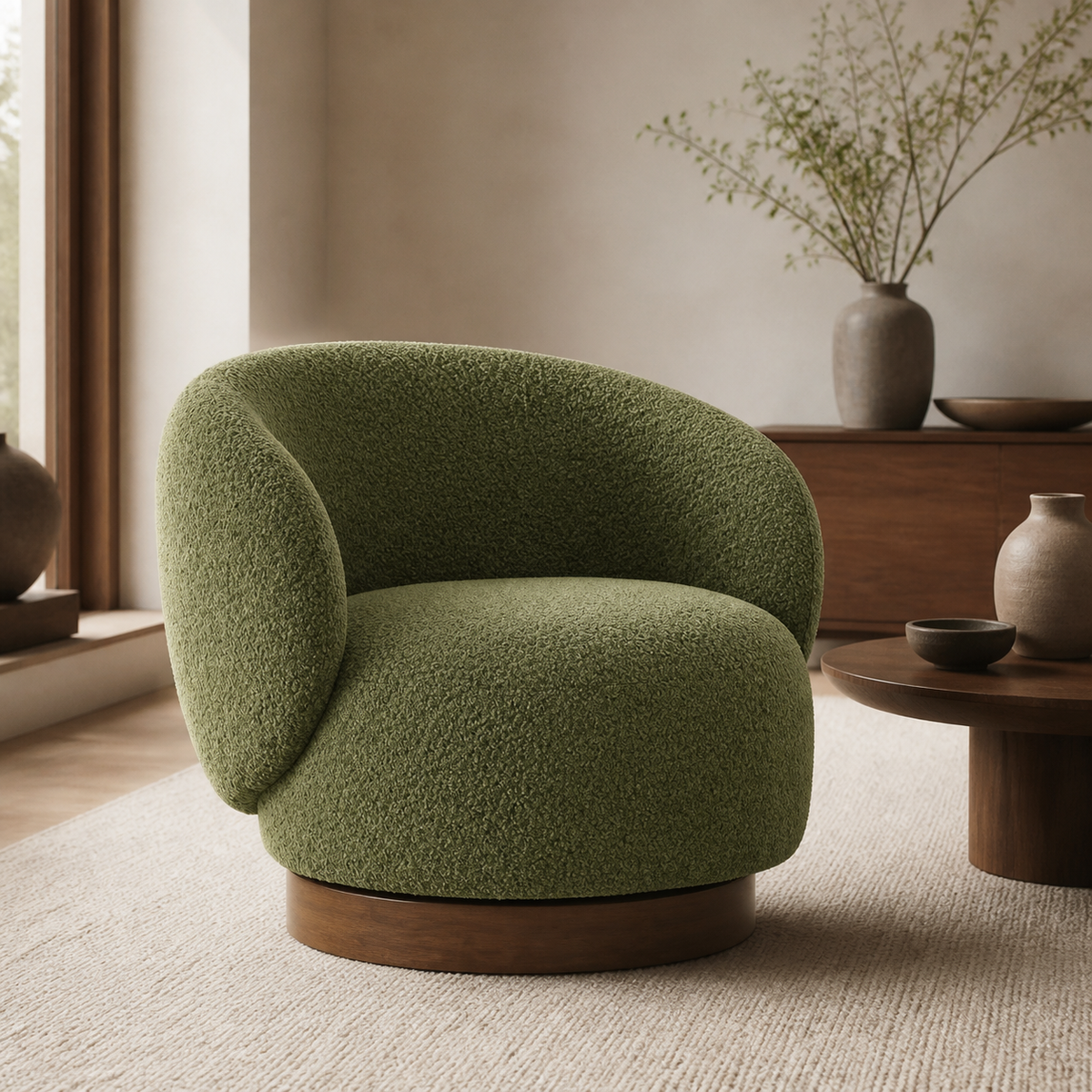 Fauteuil pivotant en bois massif Lucie - Vert mousse