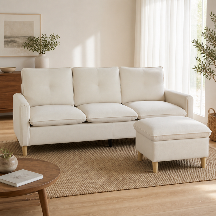 Canapé 3 places avec pouf de rangement en bois Jean