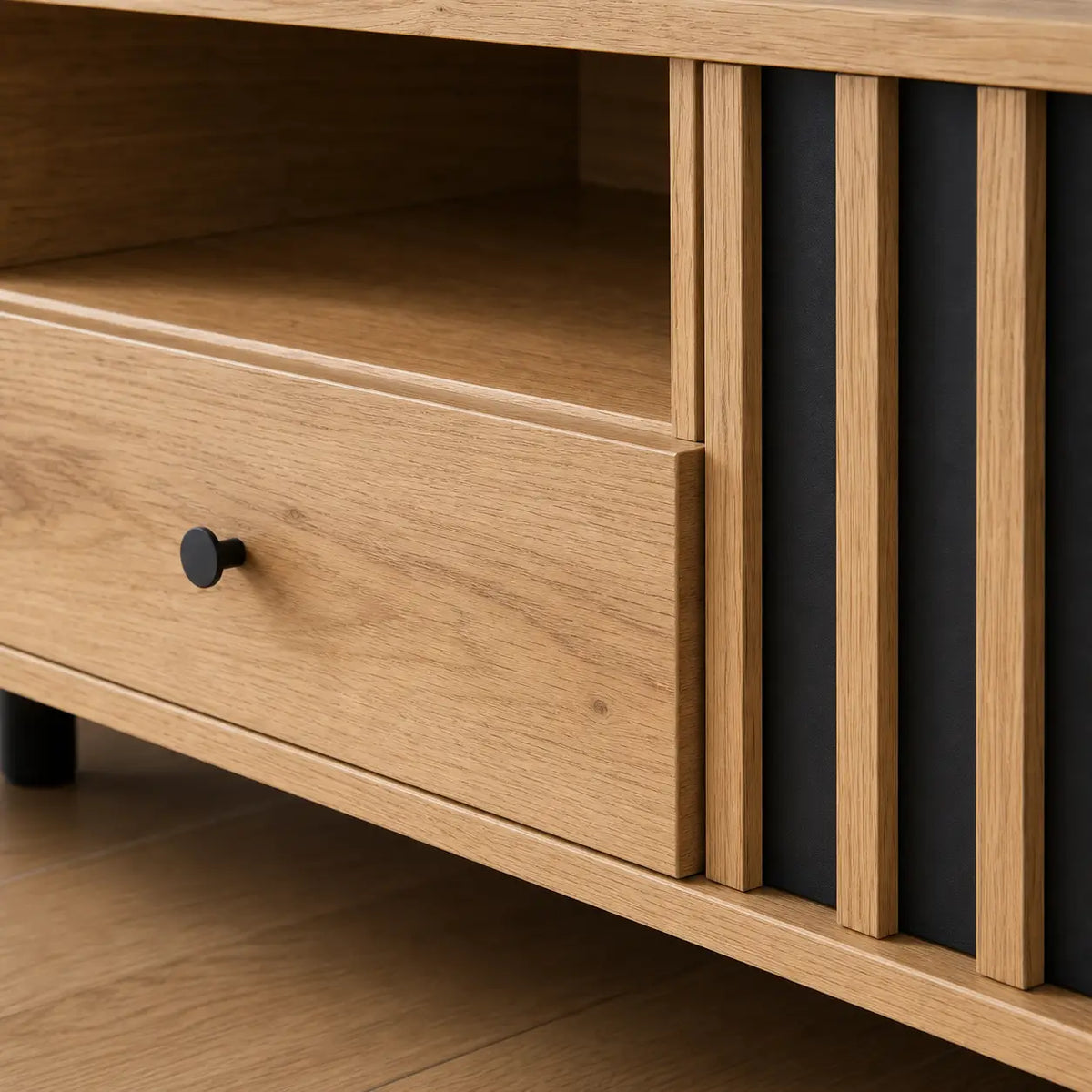 Meuble TV 2 tiroirs en bois Nicolas