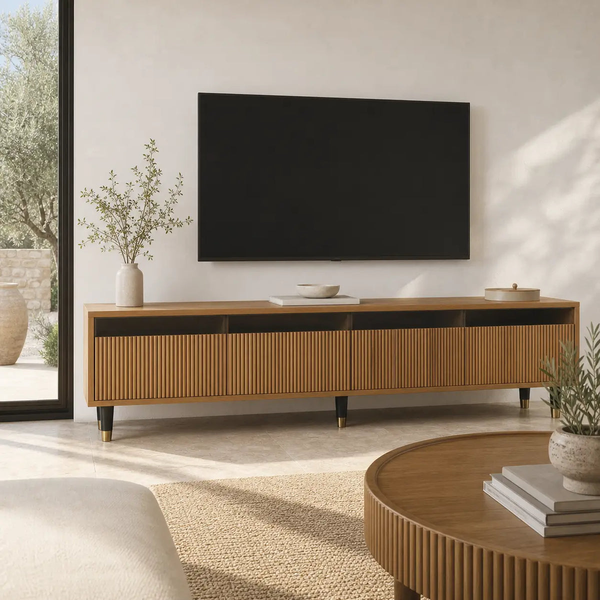 Meuble TV 4 tiroirs en bois Étienne