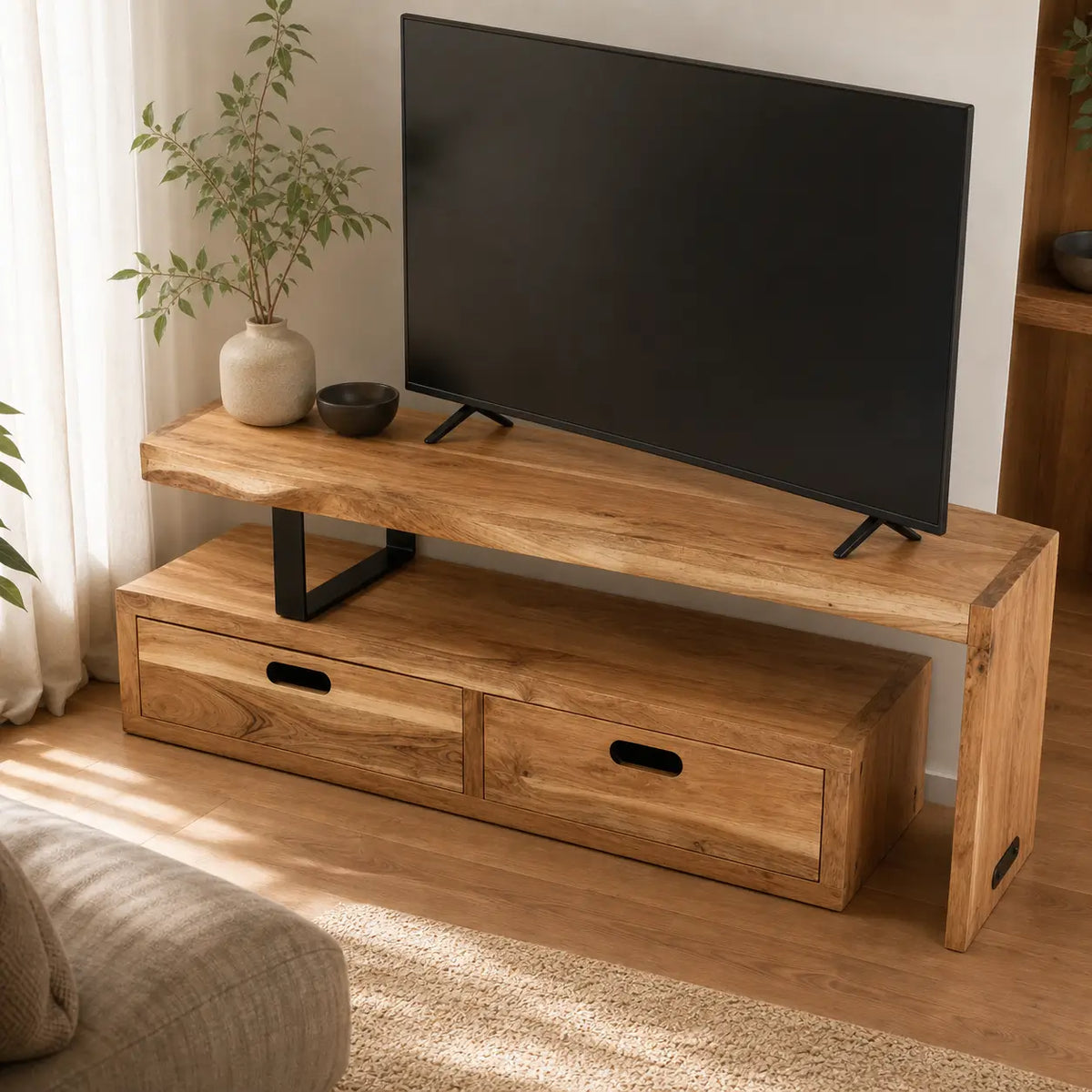 Meuble TV extensible en bois de manguier massif Tom