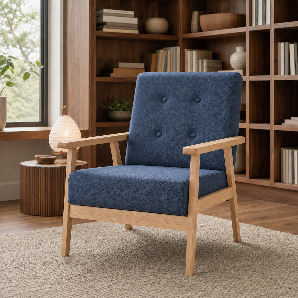 Fauteuil rétro en bois Sidonie - Bleu