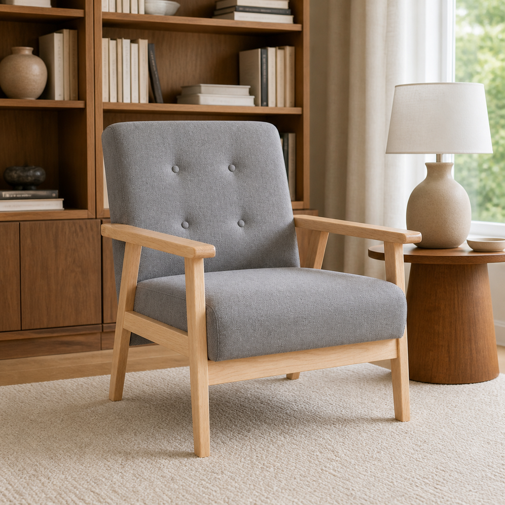 Fauteuil rétro en bois Sidonie - Gris clair