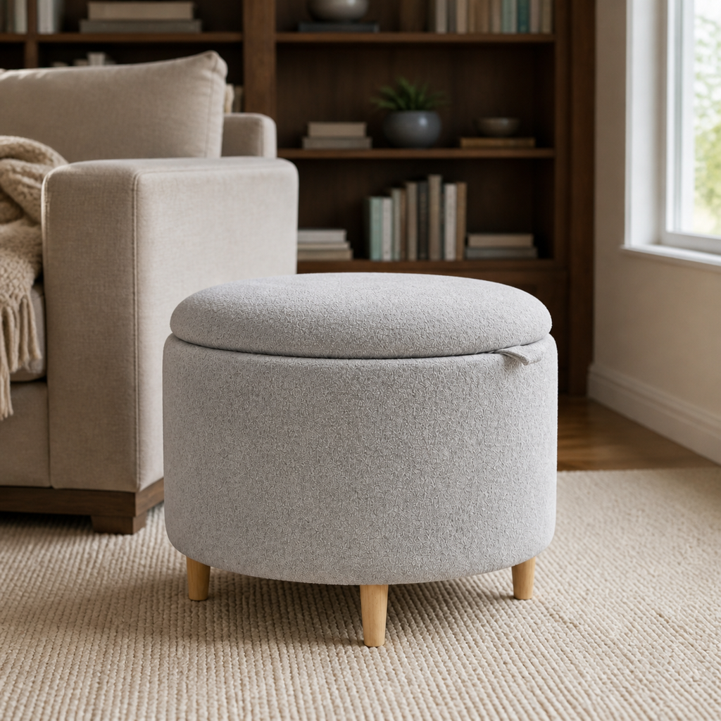 Pouf rond de rangement en bois massif Côme