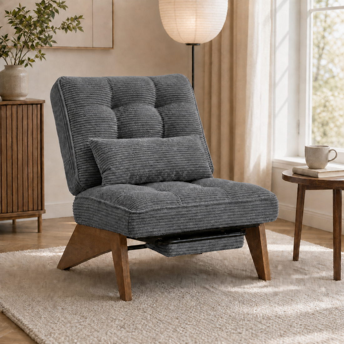 Fauteuil lounge en bois Marguerite - Gris