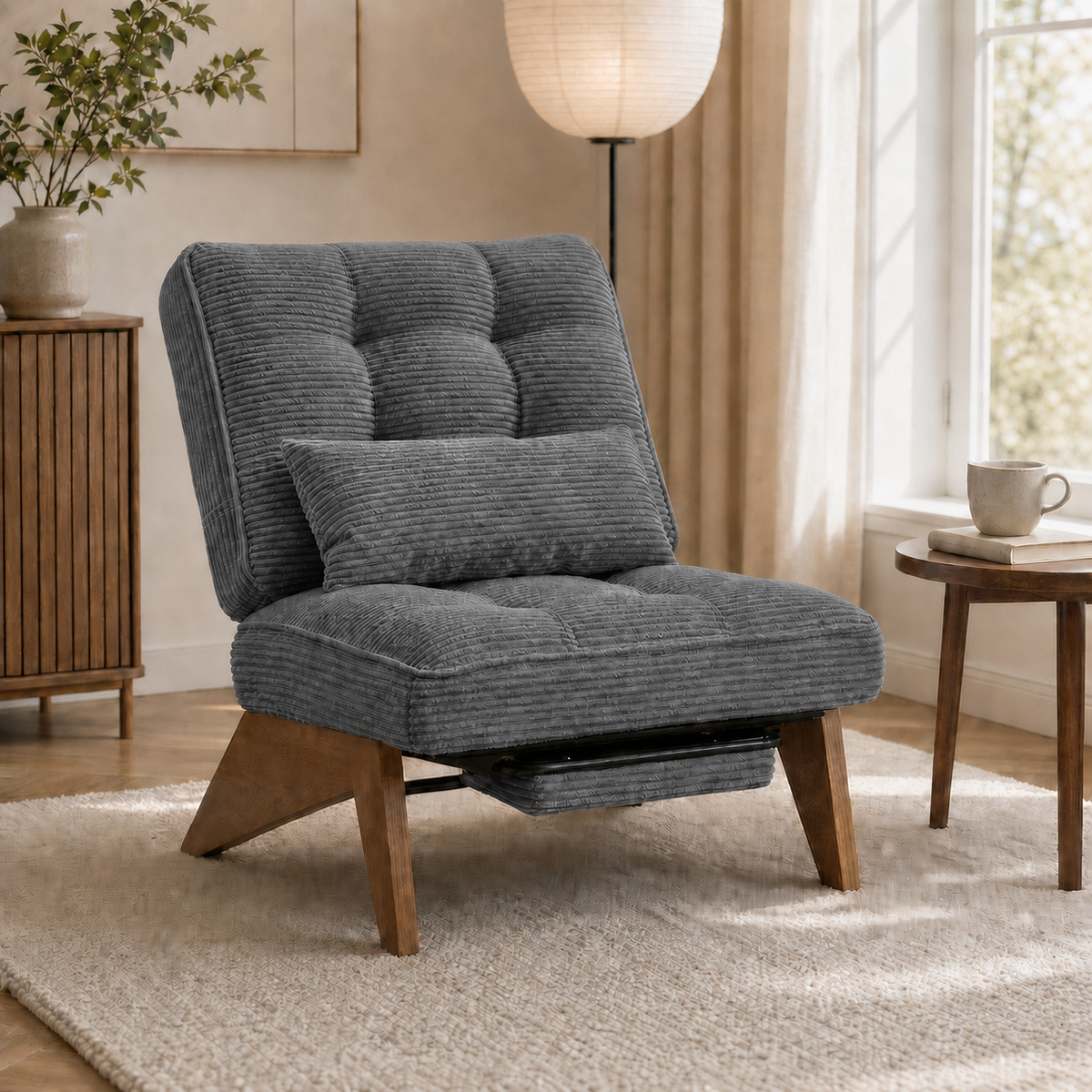 Fauteuil lounge en bois Marguerite - Gris