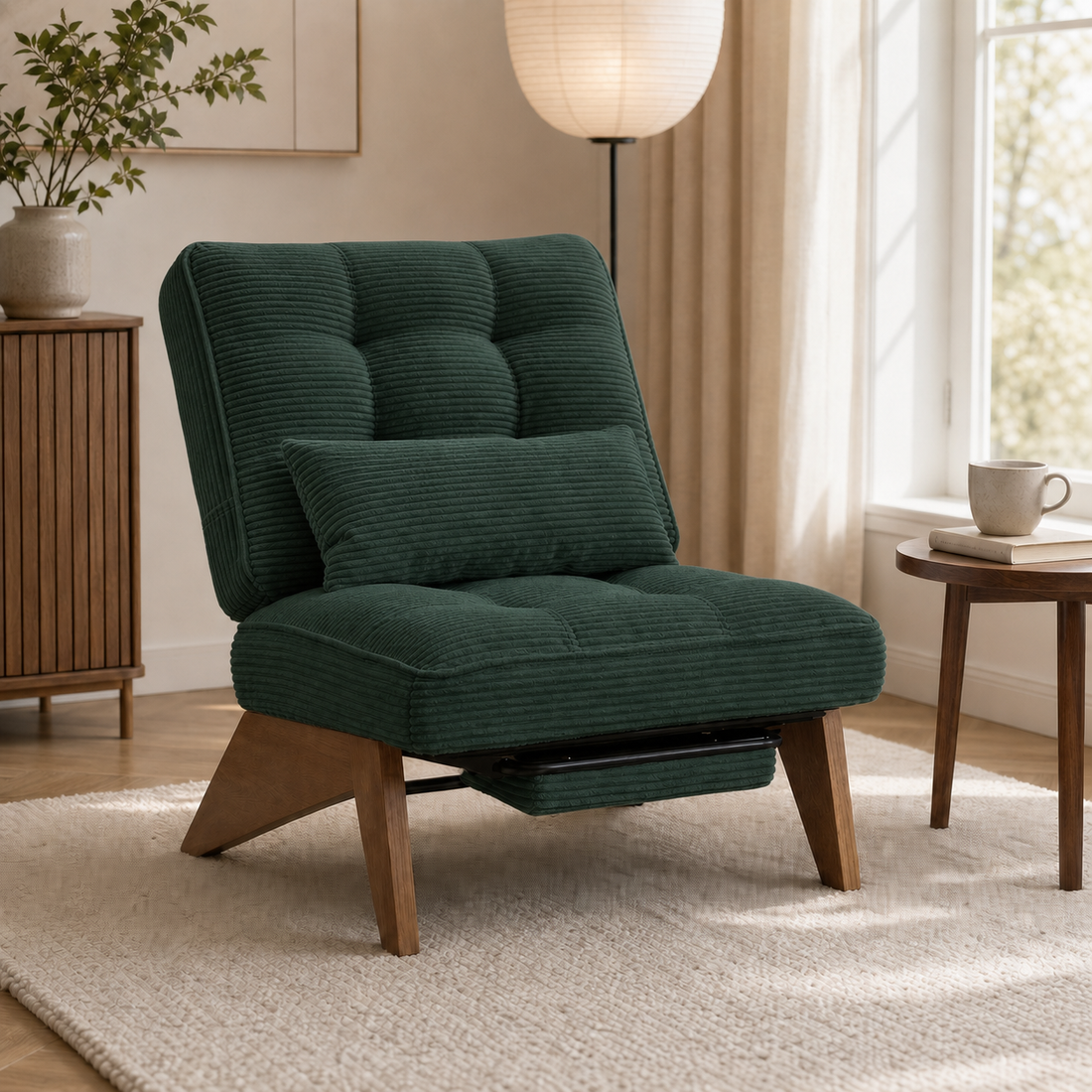 Fauteuil lounge en bois Marguerite - Émeraude