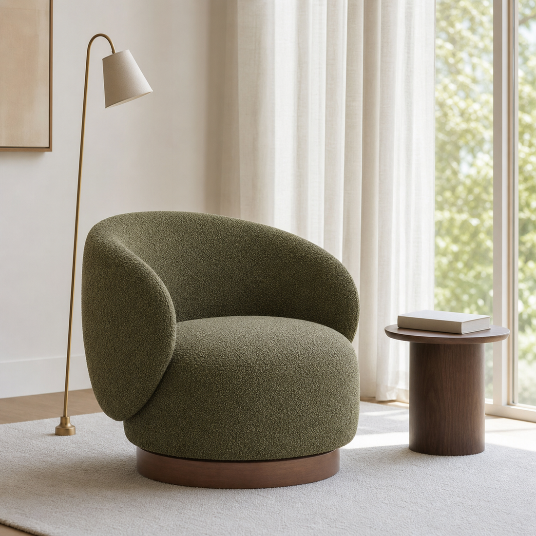 Fauteuil pivotant en bois massif Lucie - Vert mousse