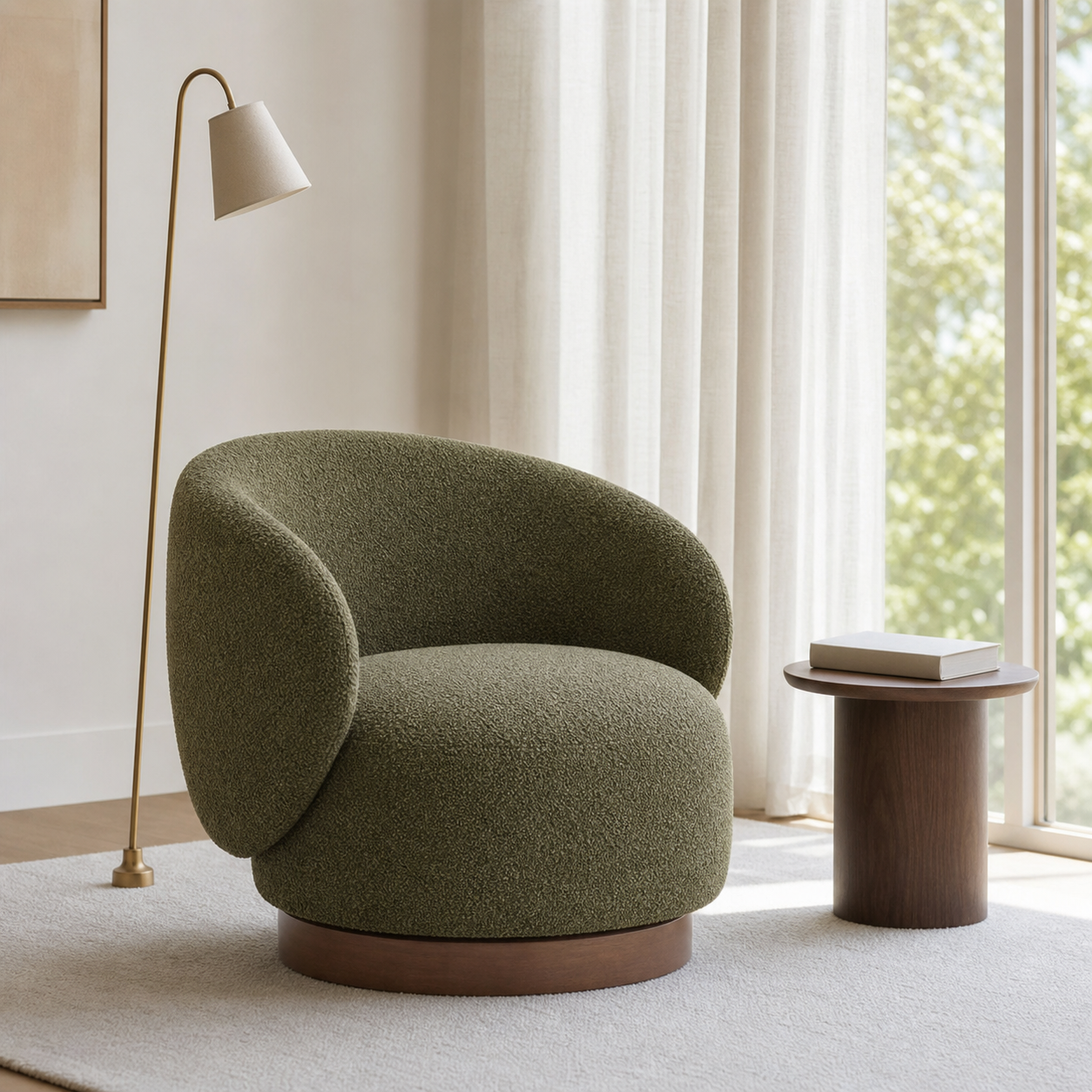 Fauteuil pivotant en bois massif Lucie - Vert mousse