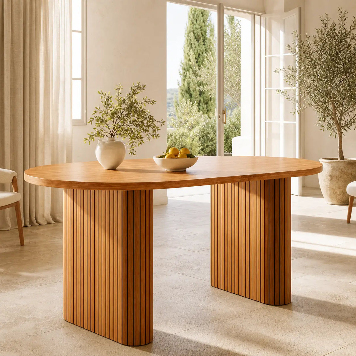 Table à manger ovale extensible en bois Faustine - Marron