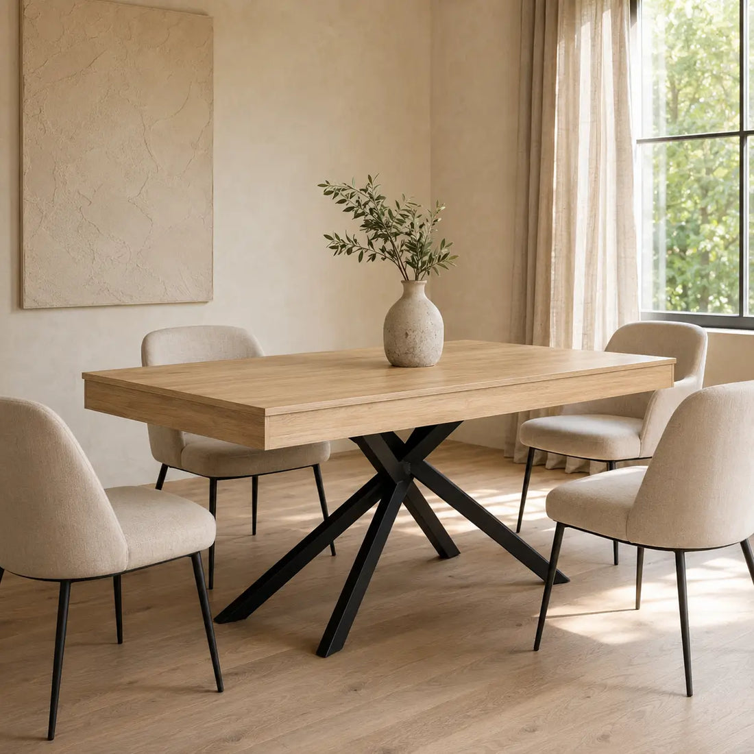 Table à manger rectangulaire extensible en bois Margaux