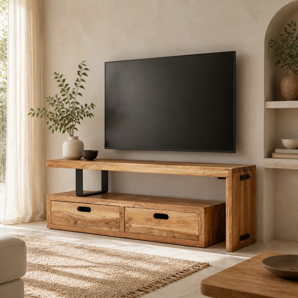 Meuble TV extensible en bois de manguier massif Tom