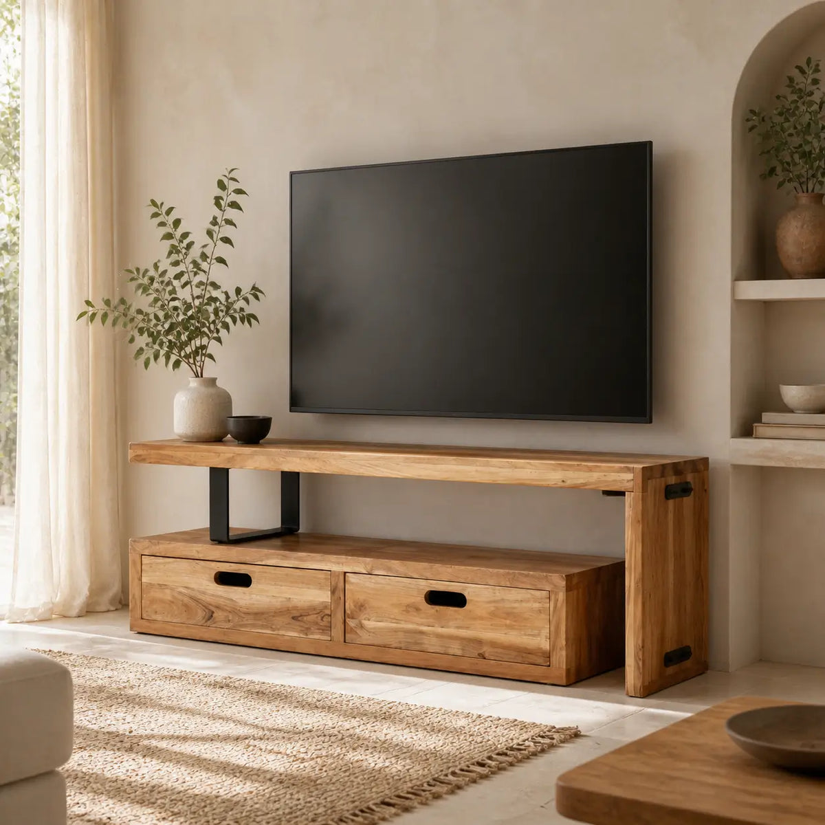 Meuble TV extensible en bois de manguier massif Tom