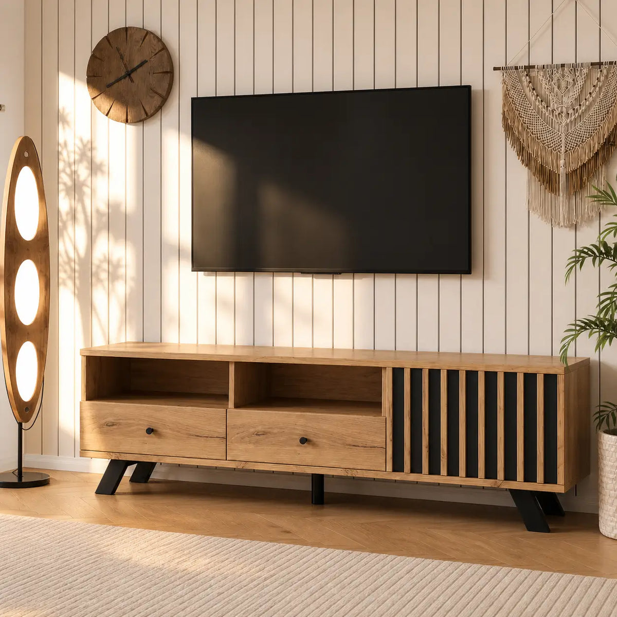 Meuble TV 2 tiroirs en bois Nicolas