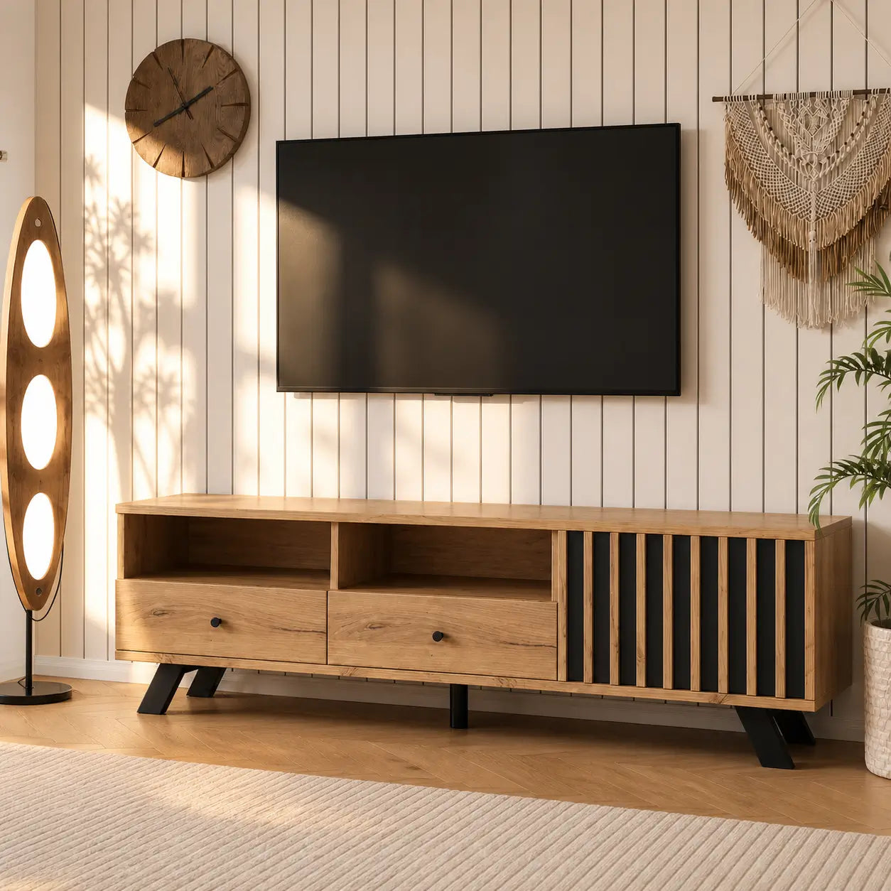 Meuble TV 2 tiroirs en bois Nicolas