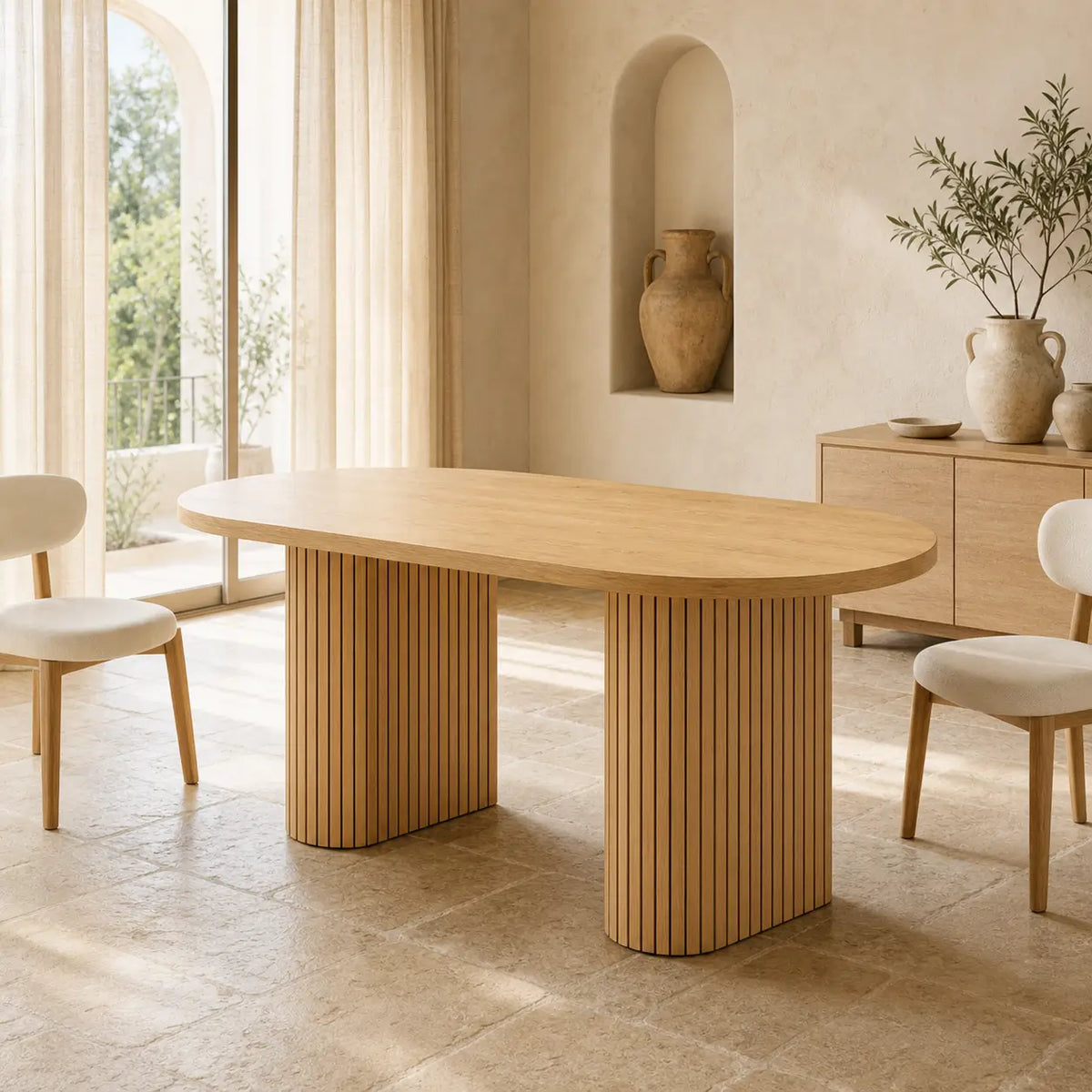 Table à manger ovale extensible en bois Faustine - Bois naturel