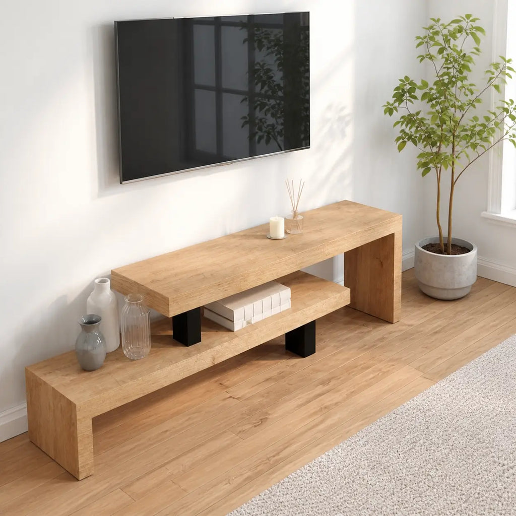 Meuble TV en bois de manguier massif pieds fer Fernand
