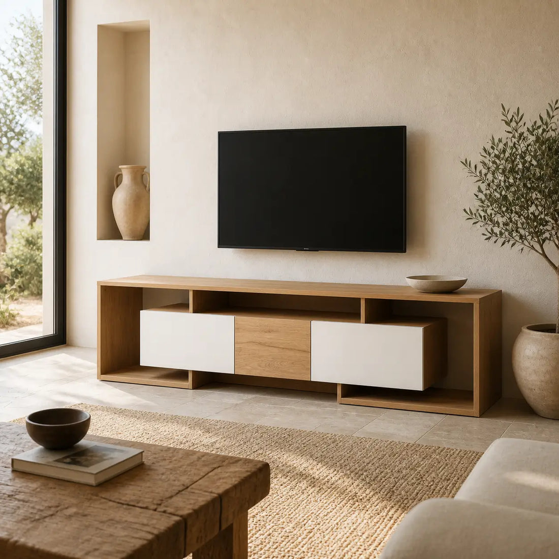 Meuble TV 2 portes en bois Adeline