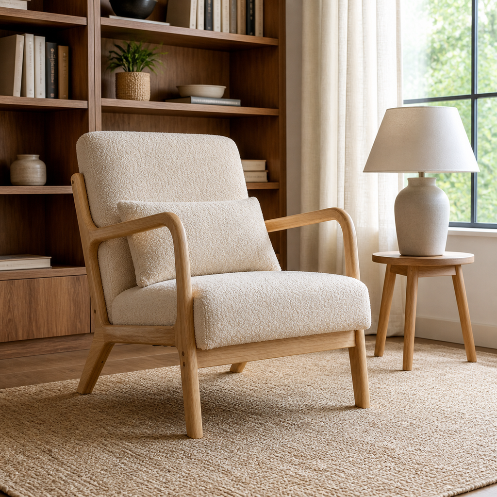 Fauteuil lounge en bois d'hévéa massif Agathe