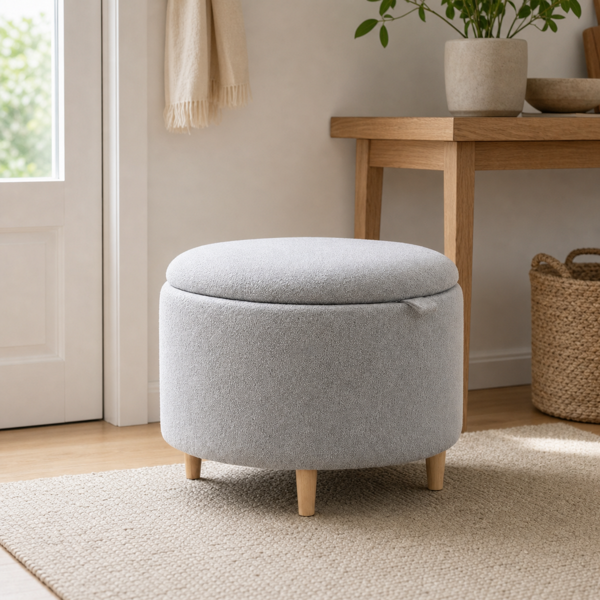 Pouf rond de rangement en bois massif Côme
