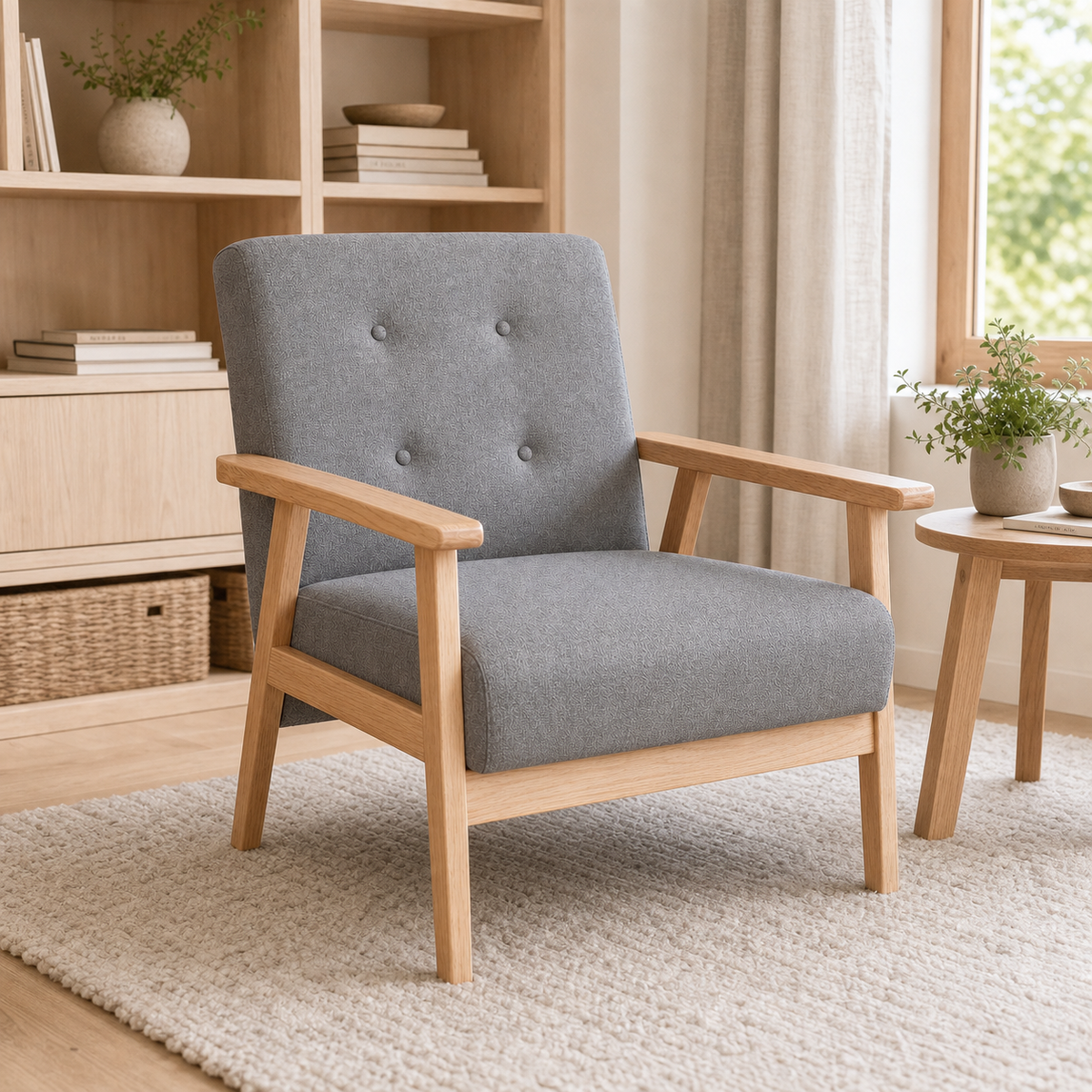 Fauteuil rétro en bois Sidonie - Gris clair