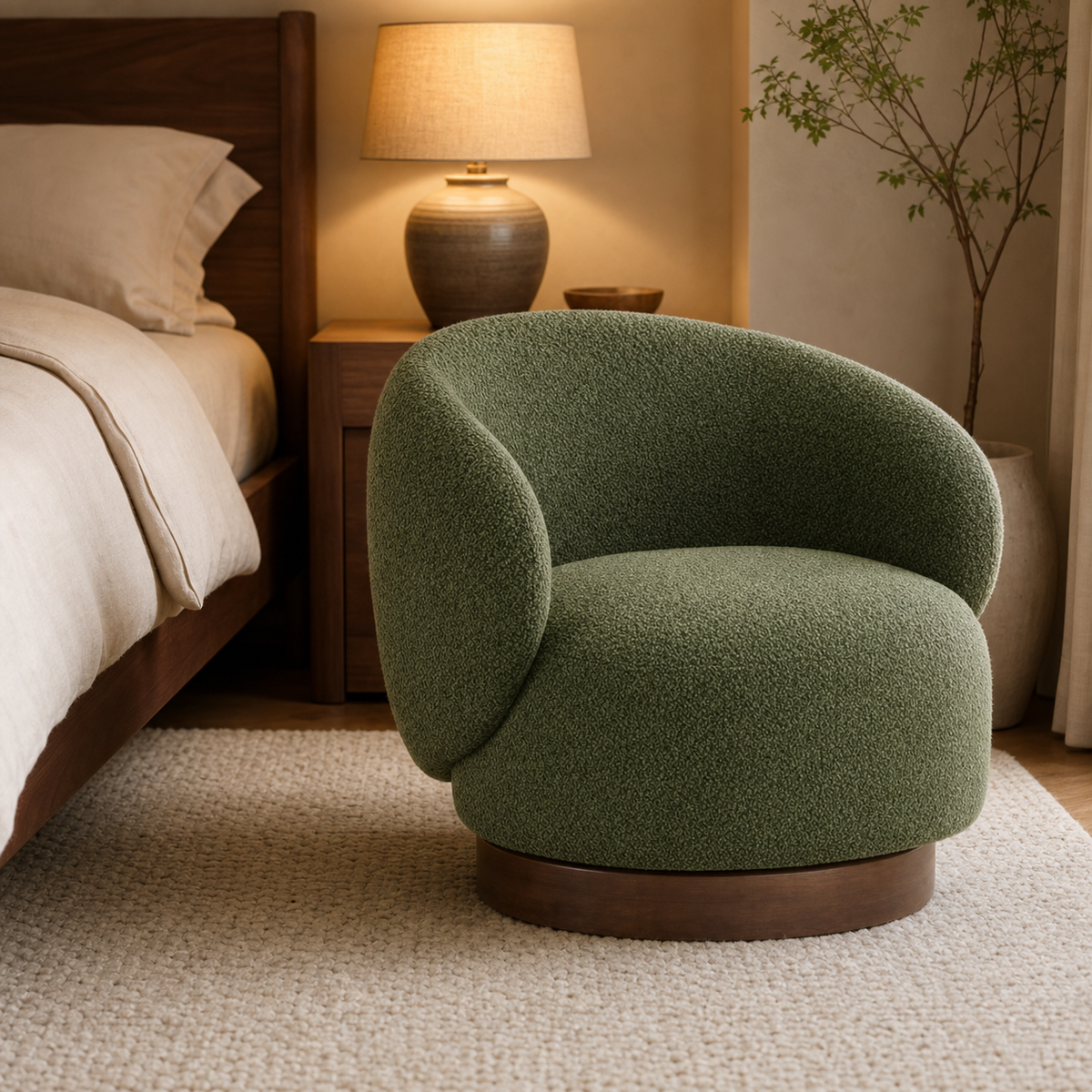 Fauteuil pivotant en bois massif Lucie - Vert mousse