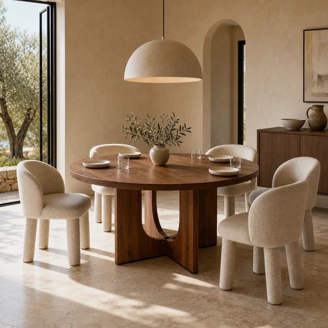 Table à manger ronde en bois Sixtine