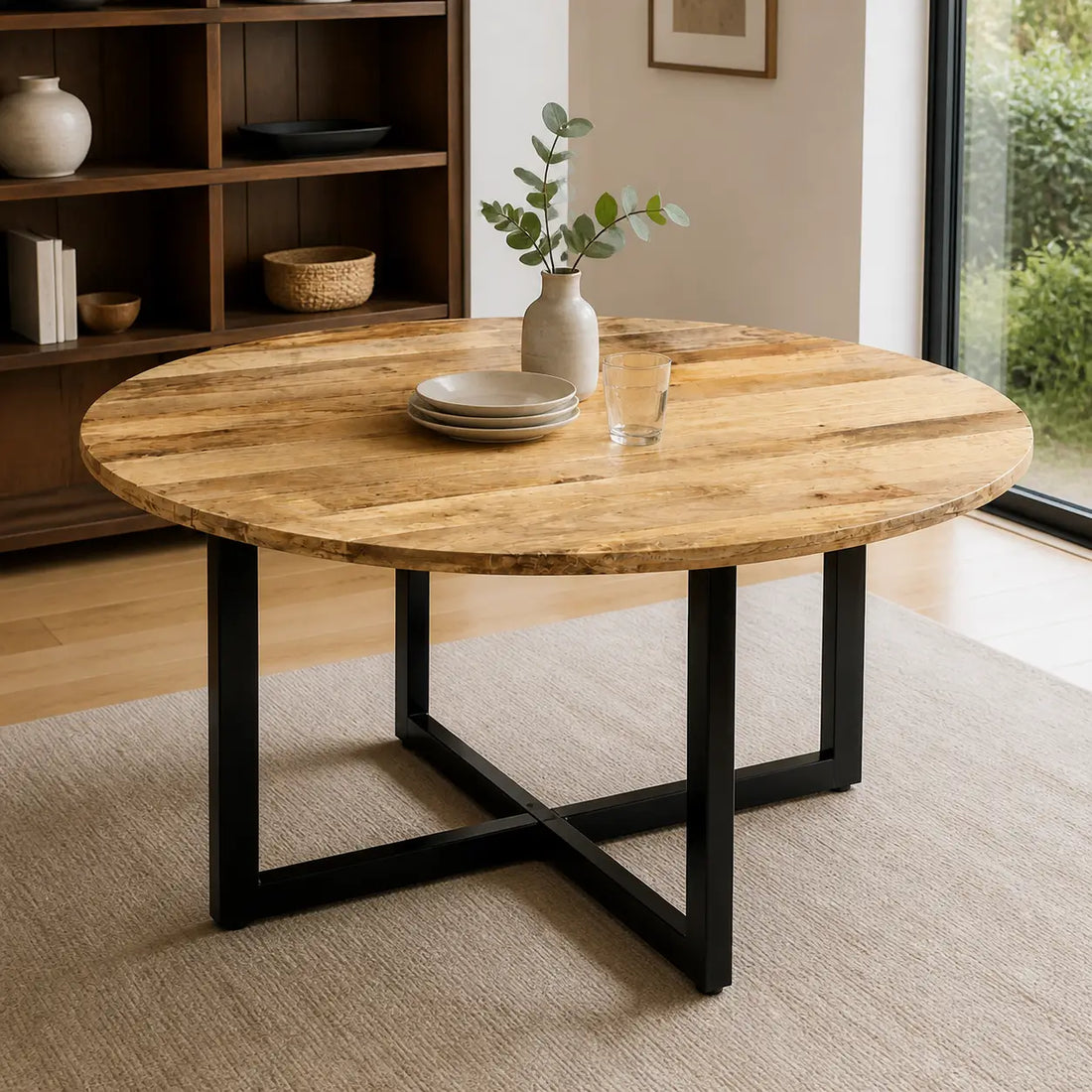 Table à manger ronde en bois de manguier massif Camille