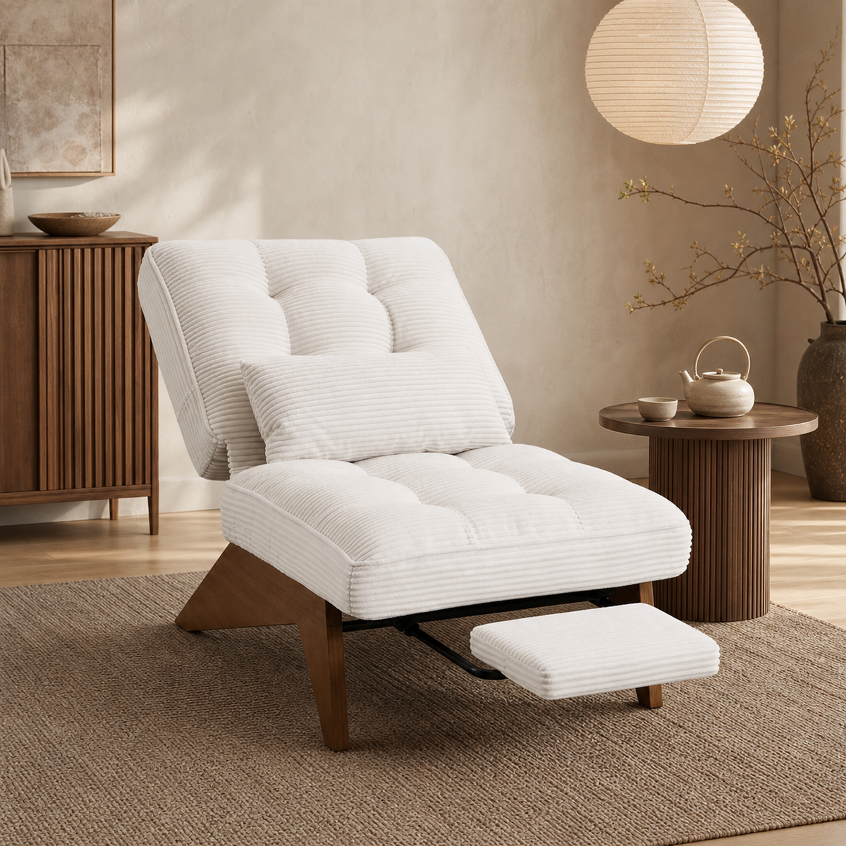 Fauteuil lounge en bois Marguerite - Beige