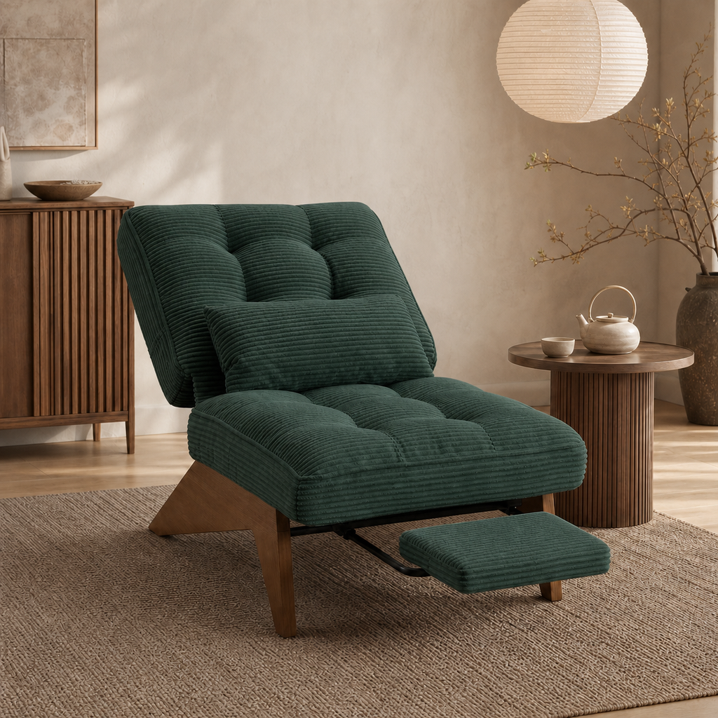 Fauteuil lounge en bois Marguerite - Émeraude