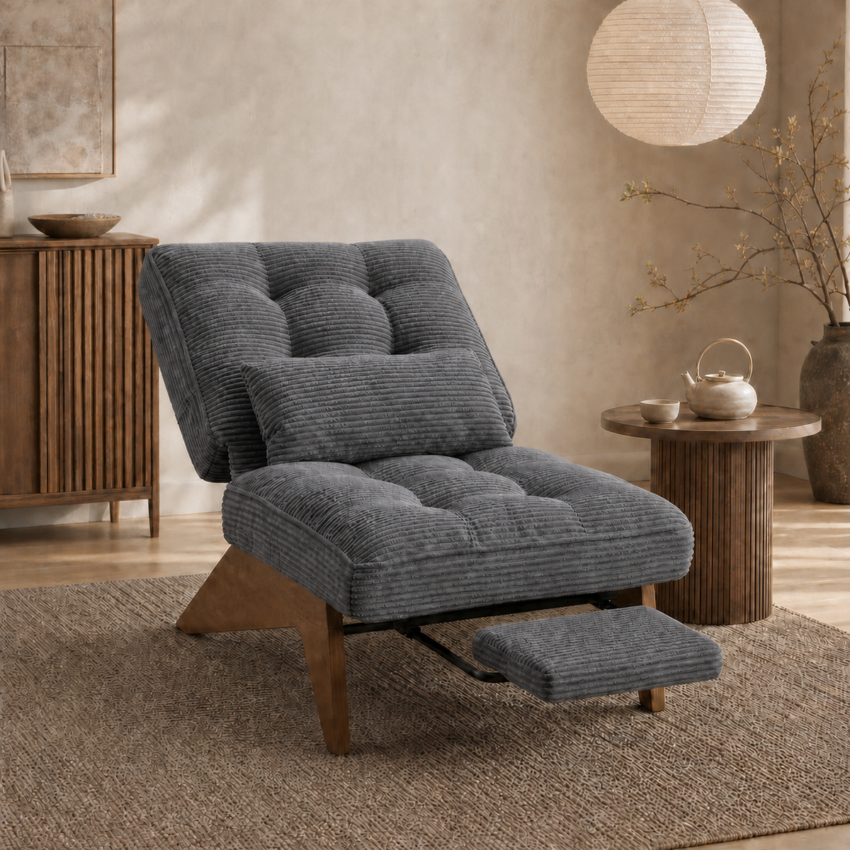 Fauteuil lounge en bois Marguerite - Gris