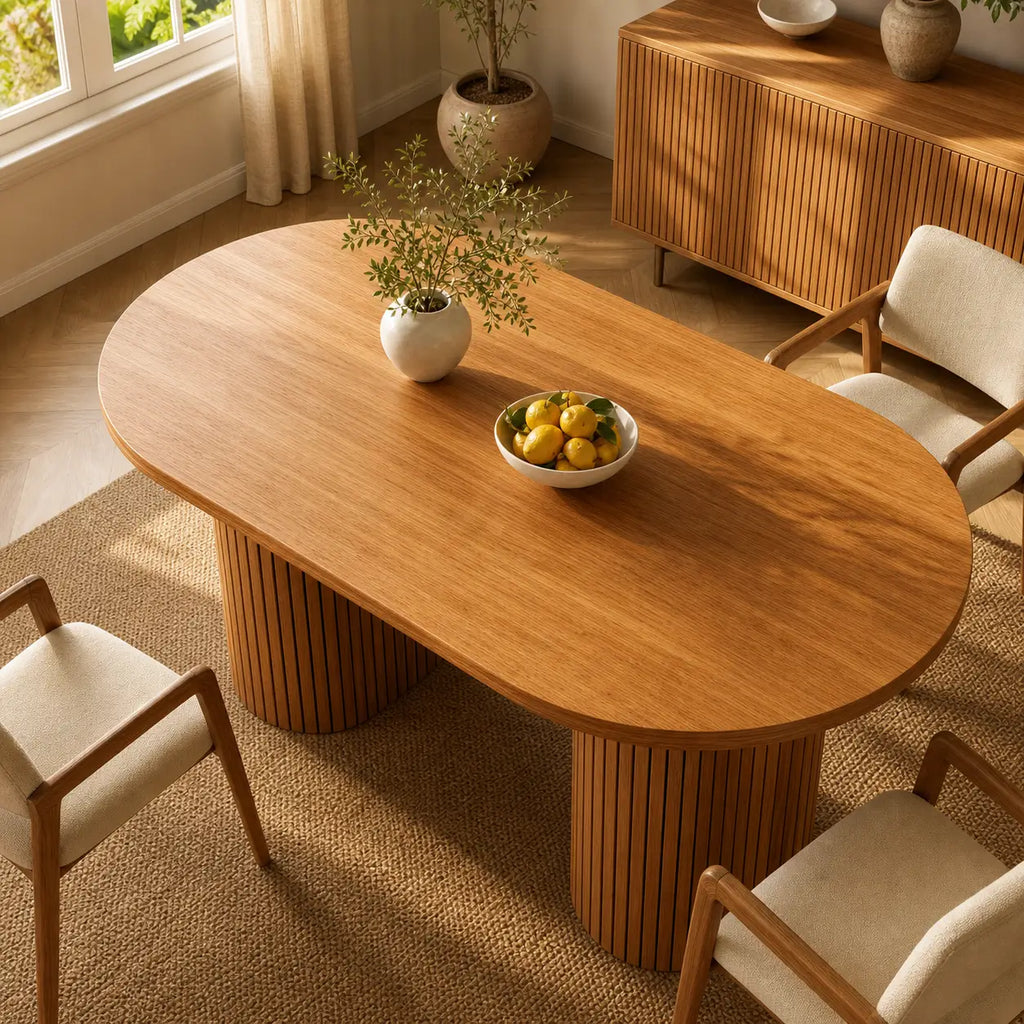 Table à manger ovale extensible en bois Faustine - Marron