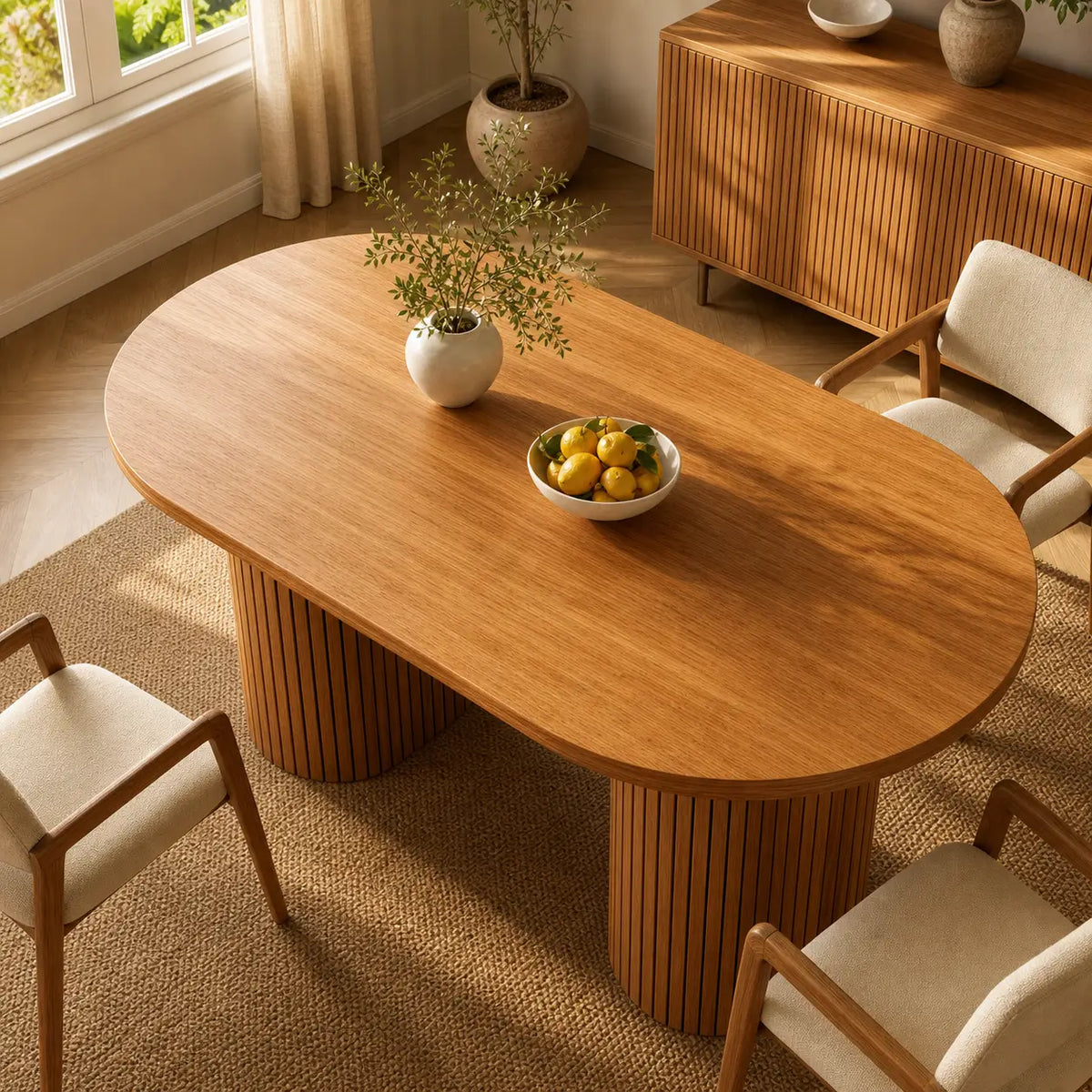 Table à manger ovale extensible en bois Faustine - Marron