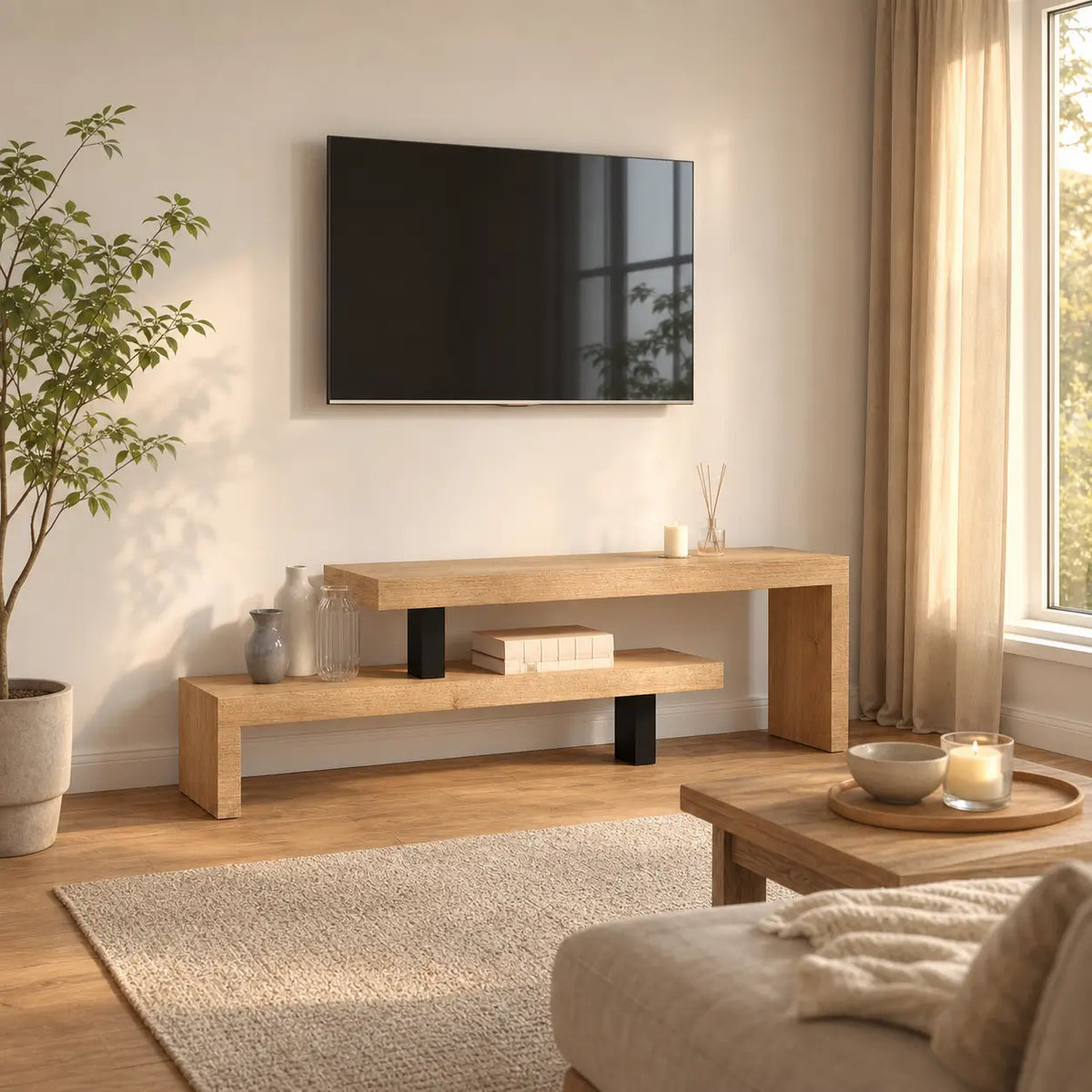 Meuble TV en bois de manguier massif pieds fer Fernand