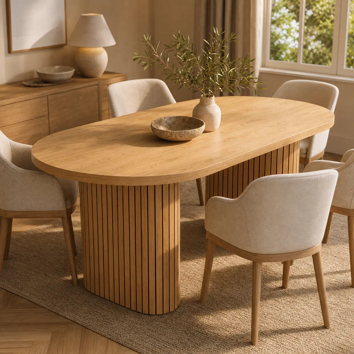 Table à manger ovale extensible en bois Faustine - Bois naturel