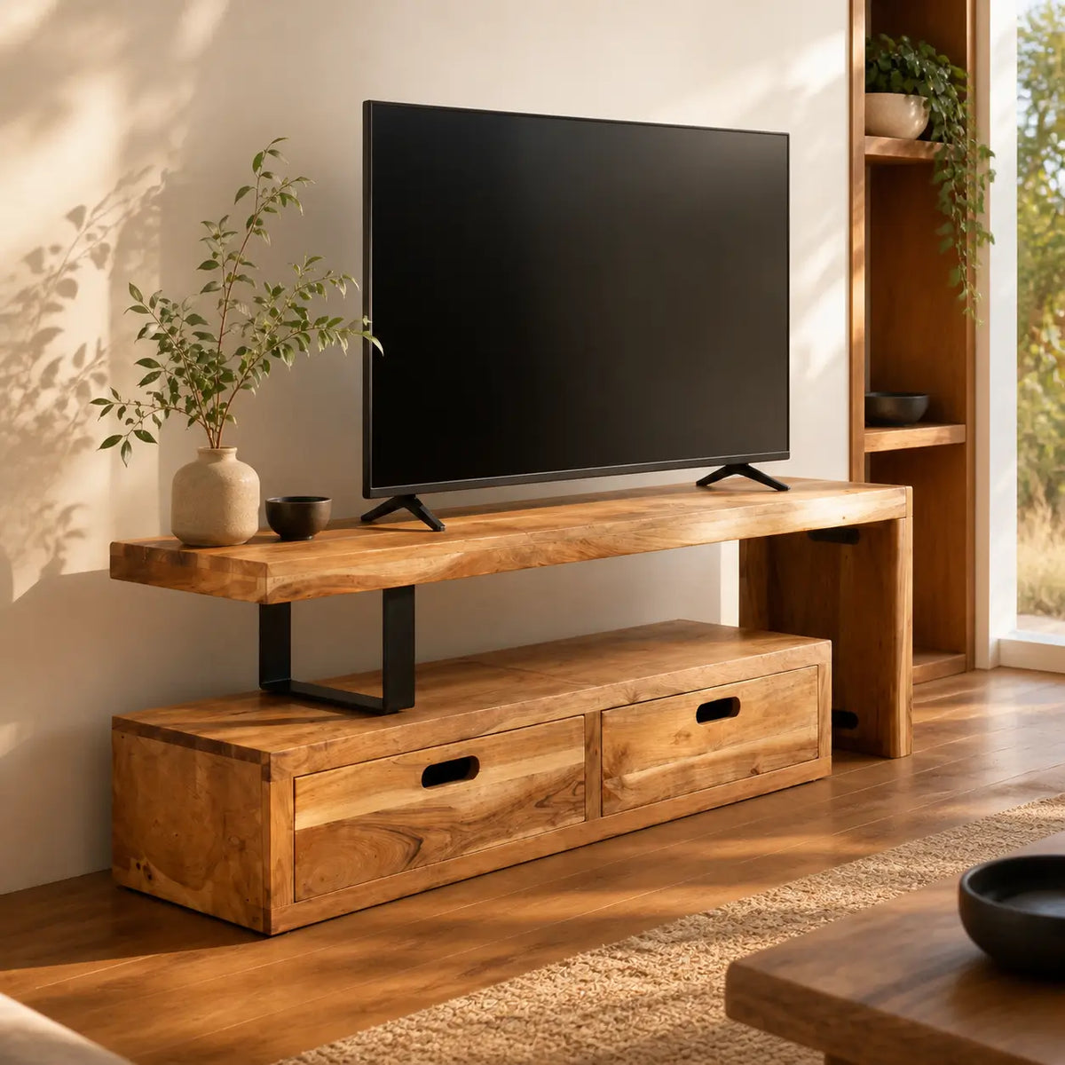 Meuble TV extensible en bois de manguier massif Tom